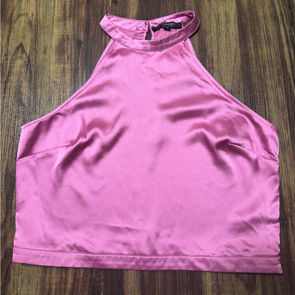 Marc New York Satin High-Neck Women’s Satin Crop Top in Pink, Sz L. NWT